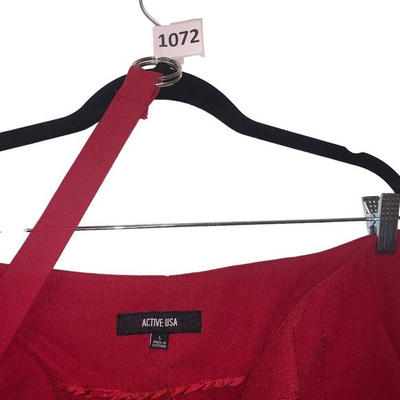 NWOT, Active USA, Maroon, Red, Burnt Red, Solid Wide Leg Belted Pants, Size L - Picture 2 of 3